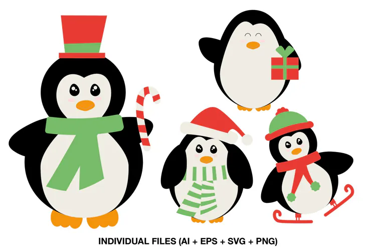 Penguin Christmas Clipart | Cute Holiday PNG for Kids