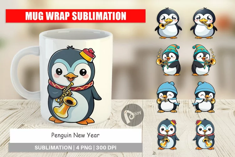 Mug Wrap Design Penguin New Year