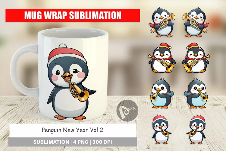Mug Wrap Design Penguin New Year