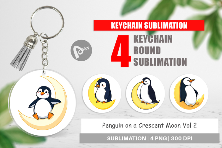 Keychain Penguin on a Crescent Moon
