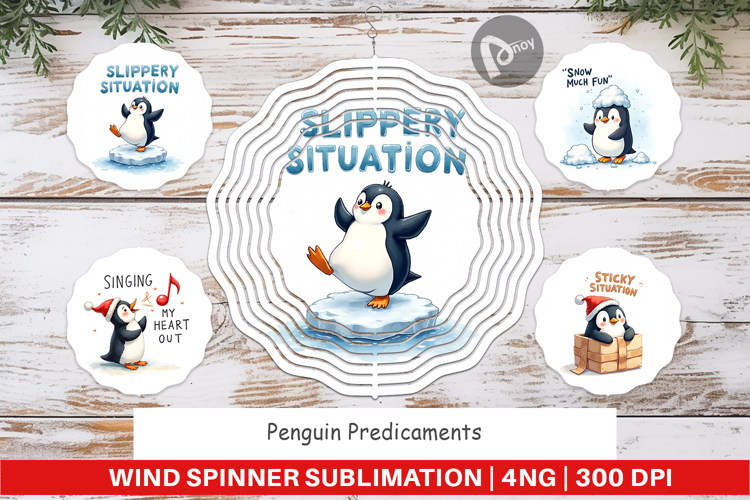 Penguin Predicaments Wind Spinner