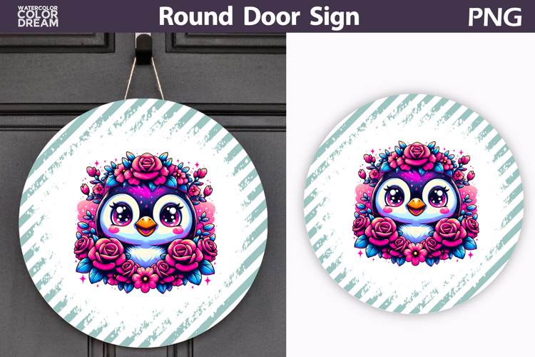 Penguin Floral Round Sign | Mothers Day Sublimation