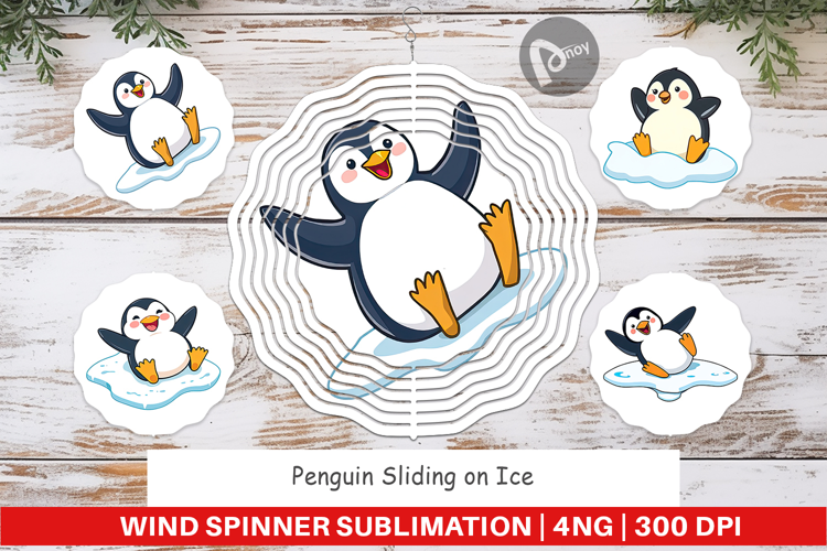 Wind Spinner Penguin Sliding on Ice