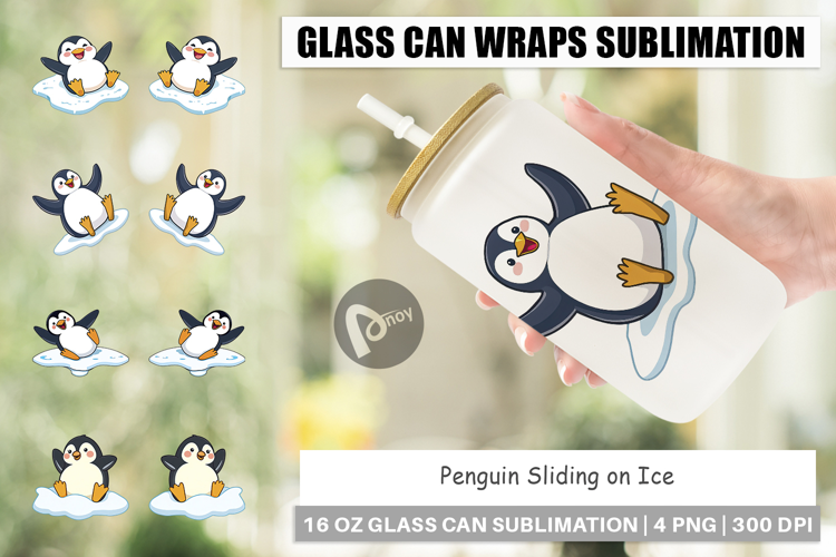 Glass Can Penguin Sliding on Ice