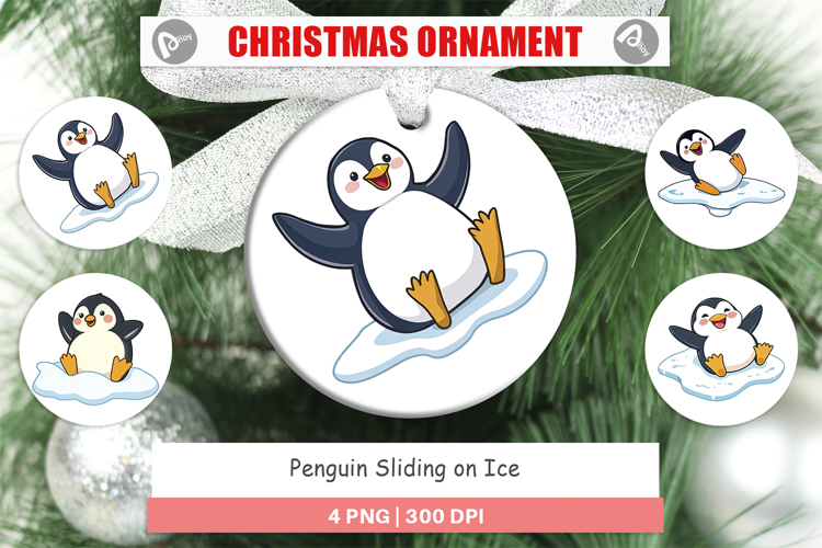 Ornament Penguin Sliding on Ice