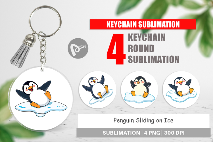 Keychain Penguin Sliding on Ice