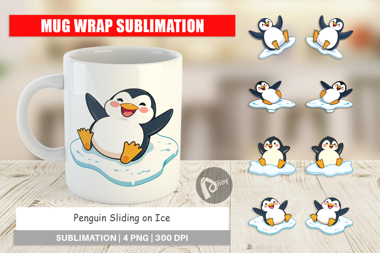 Mug Wrap Penguin Sliding on Ice