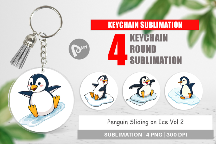 Keychain Penguin Sliding on Ice