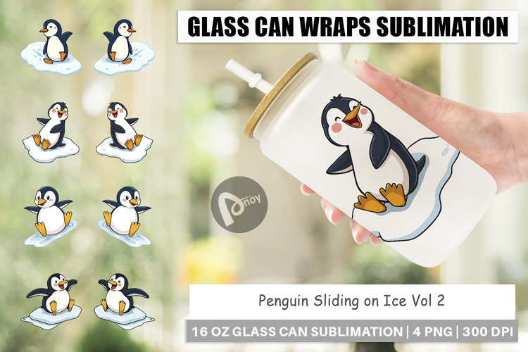 Glass Can Penguin Sliding on Ice