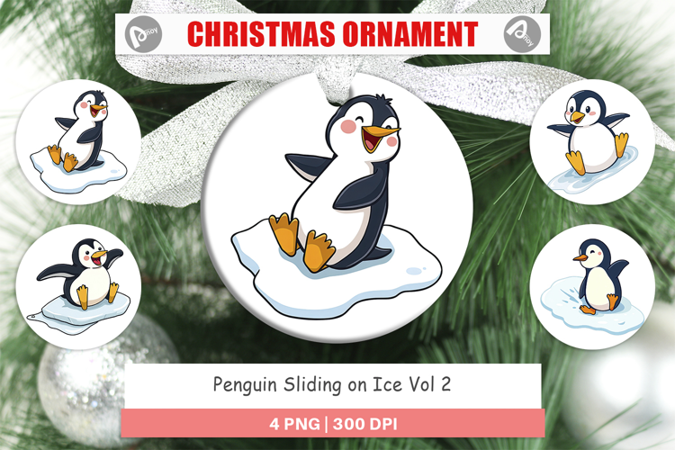 Ornament Penguin Sliding on Ice