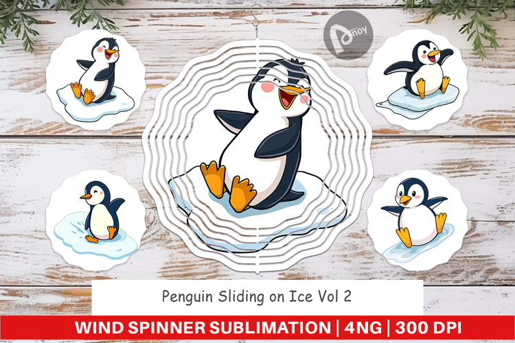 Wind Spinner Penguin Sliding on Ice