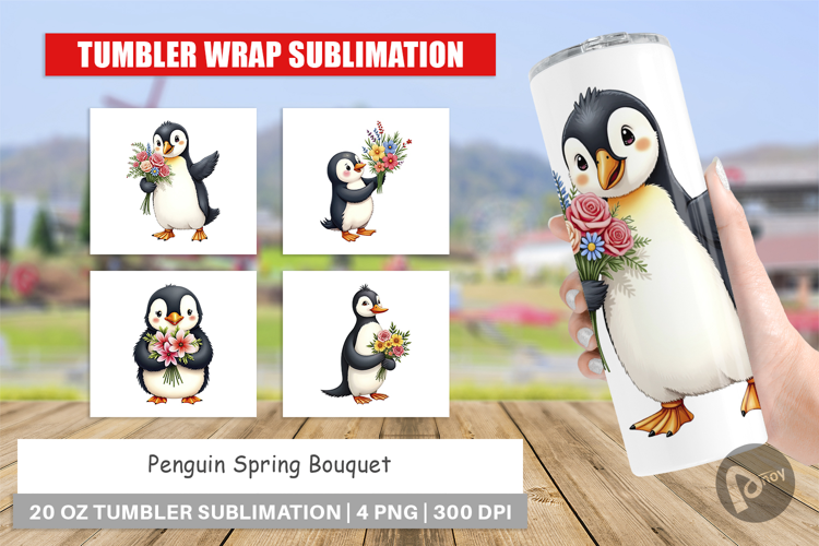 Tumbler Penguin Spring Bouquet
