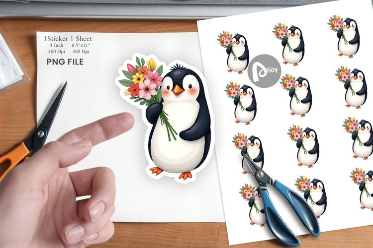 Penguin Spring Bouquet Sticker