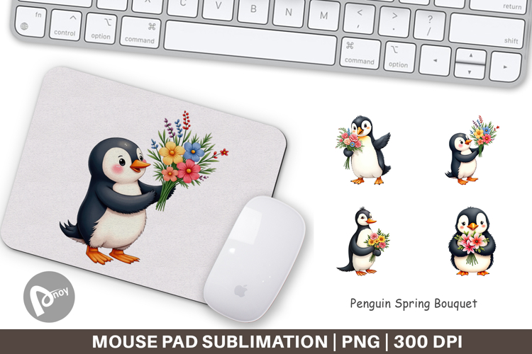 Mouse Pad Penguin Spring Bouquet