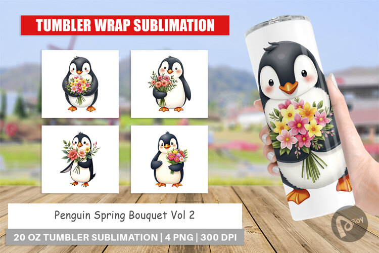 Tumbler Penguin Spring Bouquet example image 1