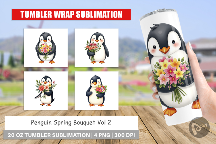 Tumbler Penguin Spring Bouquet