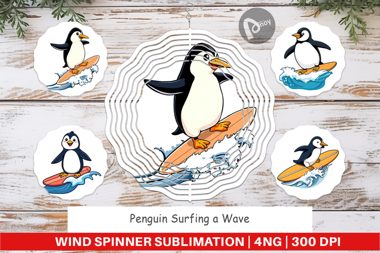Wind Spinner Penguin Surfing a Wave