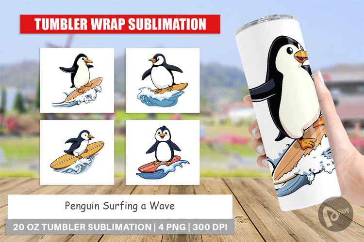 Tumbler Penguin Surfing a Wave
