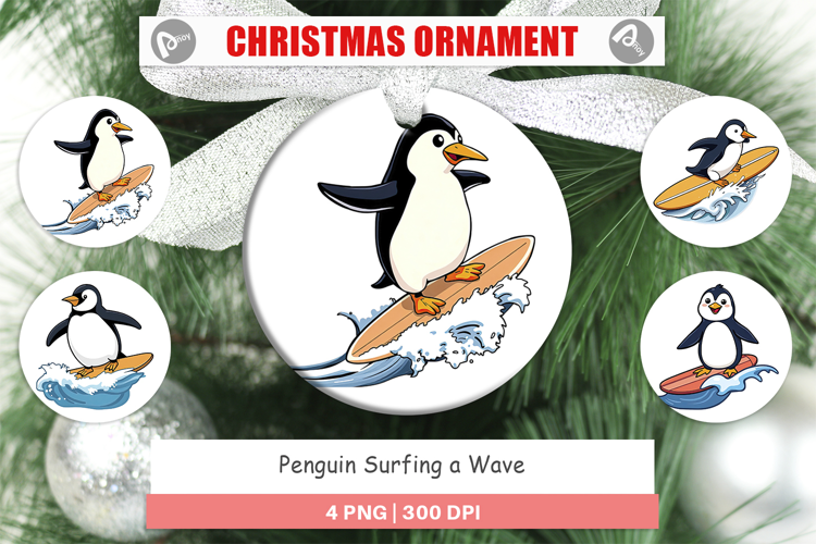 Ornament Penguin Surfing a Wave
