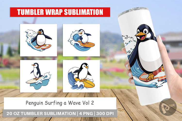 Tumbler Penguin Surfing a Wave