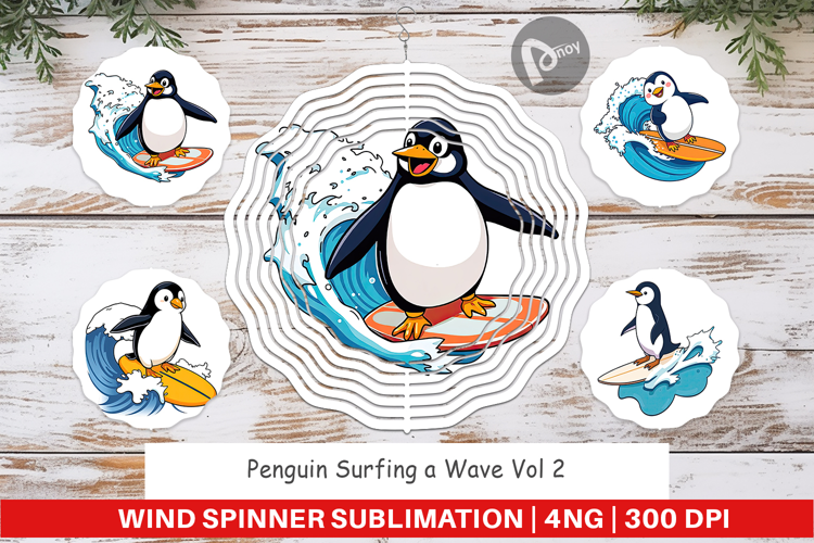 Wind Spinner Penguin Surfing a Wave