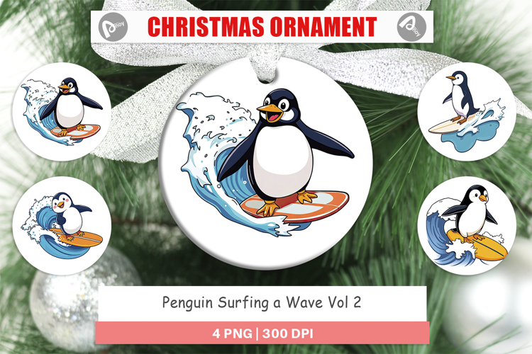 Ornament Penguin Surfing a Wave