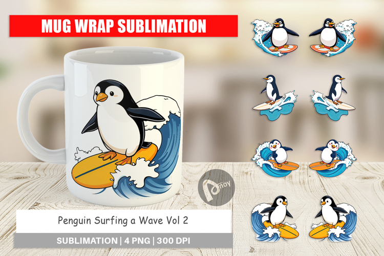 Mug Wrap Penguin Surfing a Wave
