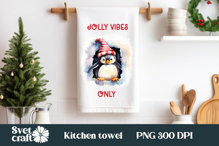 Christmas penguin kitchen towel PNG | Christmas tea towel