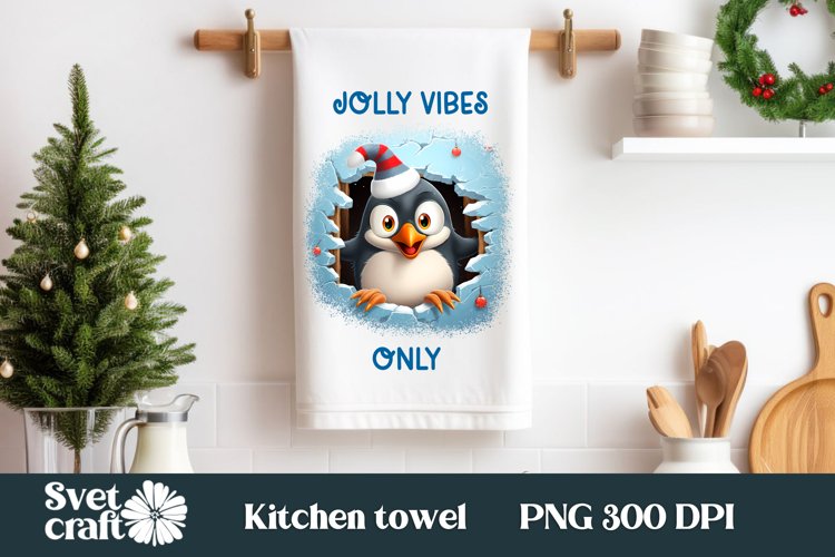 Christmas funny penguin kitchen towel sublimation design
