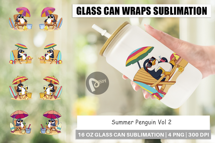 Glass Can Summer Penguin