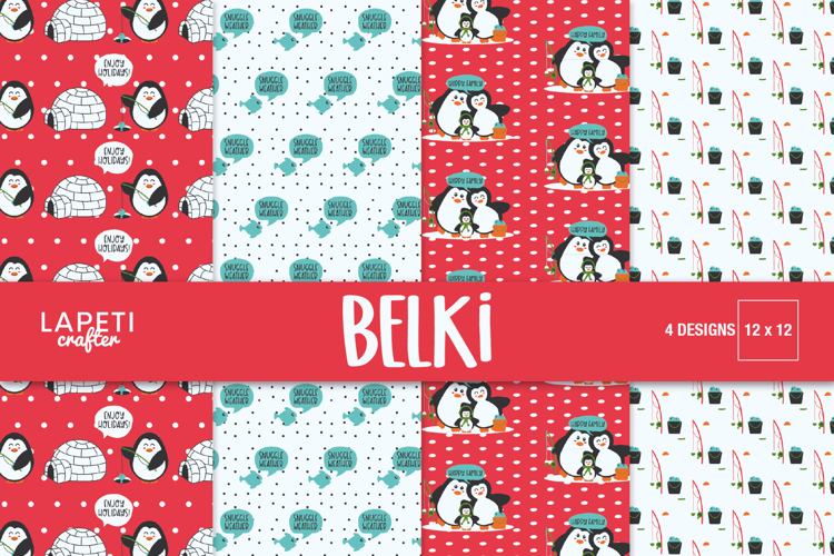 Winter Penguin Digital Paper, 12x12 Christmas Scrapbooking