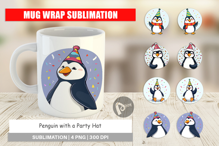 Mug Wrap Penguin with a Party Hat