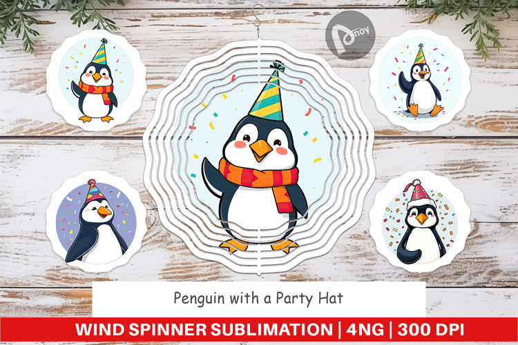 Wind Spinner Penguin with a Party Hat