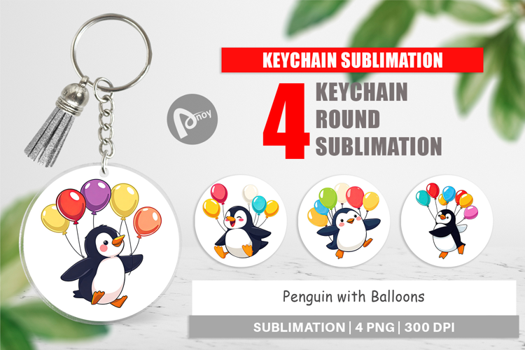Keychain Penguin with Balloons