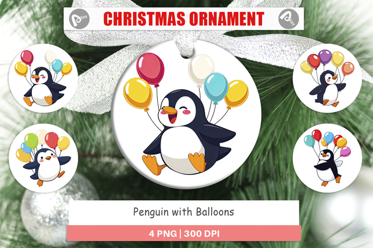 Ornament Penguin with Balloons