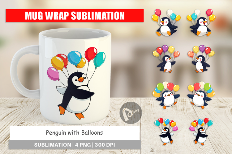 Mug Wrap Penguin with Balloons