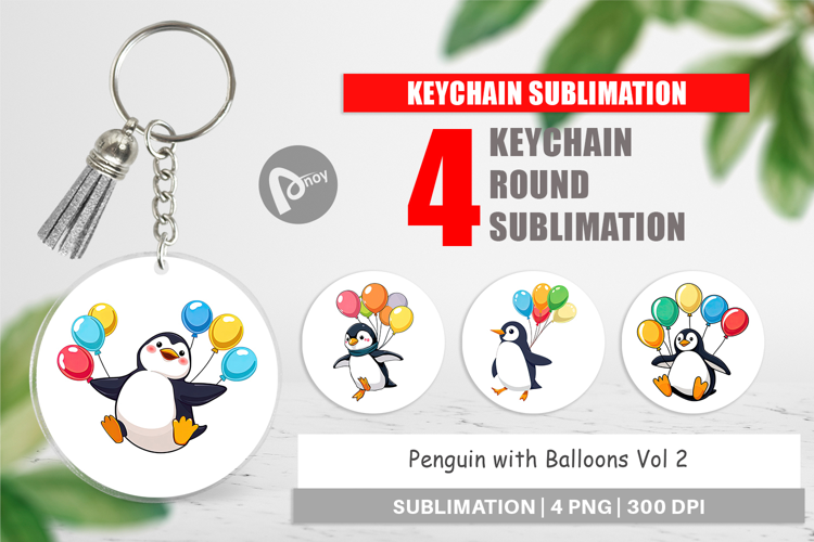 Keychain Penguin with Balloons