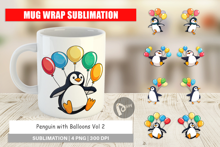 Mug Wrap Penguin with Balloons