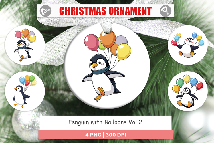 Ornament Penguin with Balloons