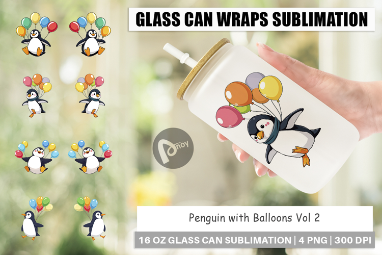 Glass Can Penguin with Balloons