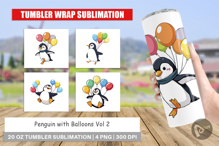 Tumbler Penguin with Balloons