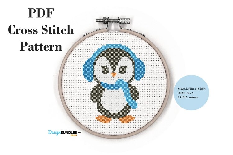 Penguin With Headphones Cross Stitch Pattern PDF File | Animal Cross Stitch Patterns example image 1