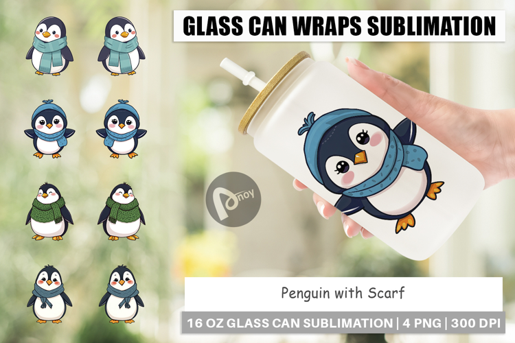 Glass Can Penguin with Scarf