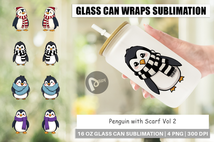 Glass Can Penguin with Scarf
