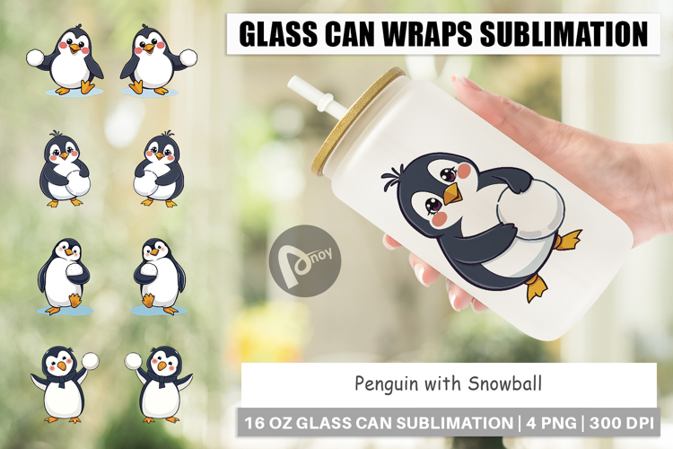 Glass Can Penguin with Snowball