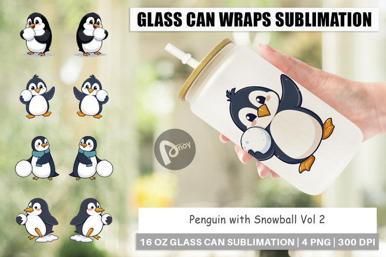Glass Can Penguin with Snowball