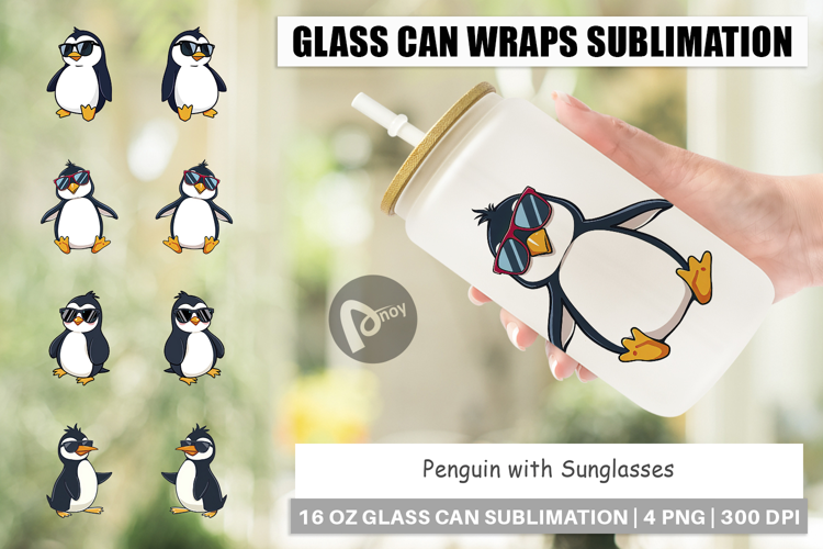 Glass Can Penguin with Sunglasses
