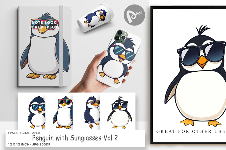 Digital Paper Penguin with Sunglasses