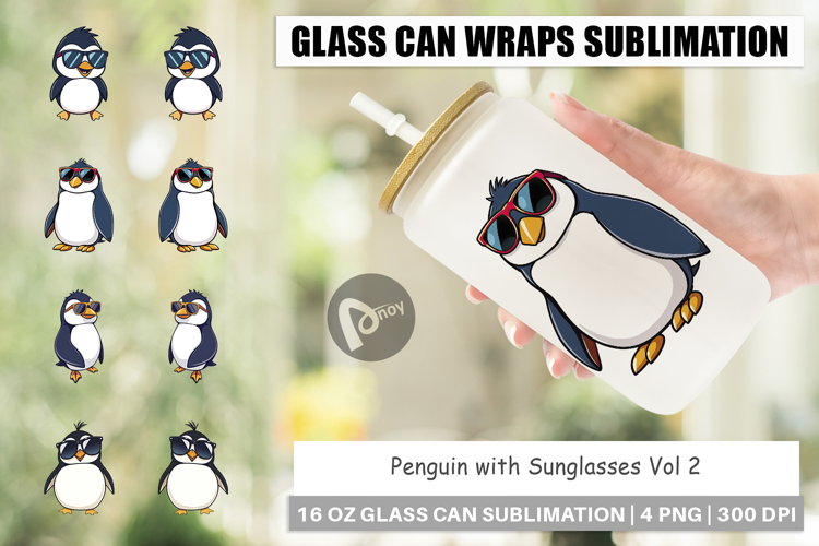 Glass Can Penguin with Sunglasses