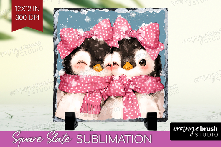 Penguins Valentine Slate PNG Cute Valentines Day Square